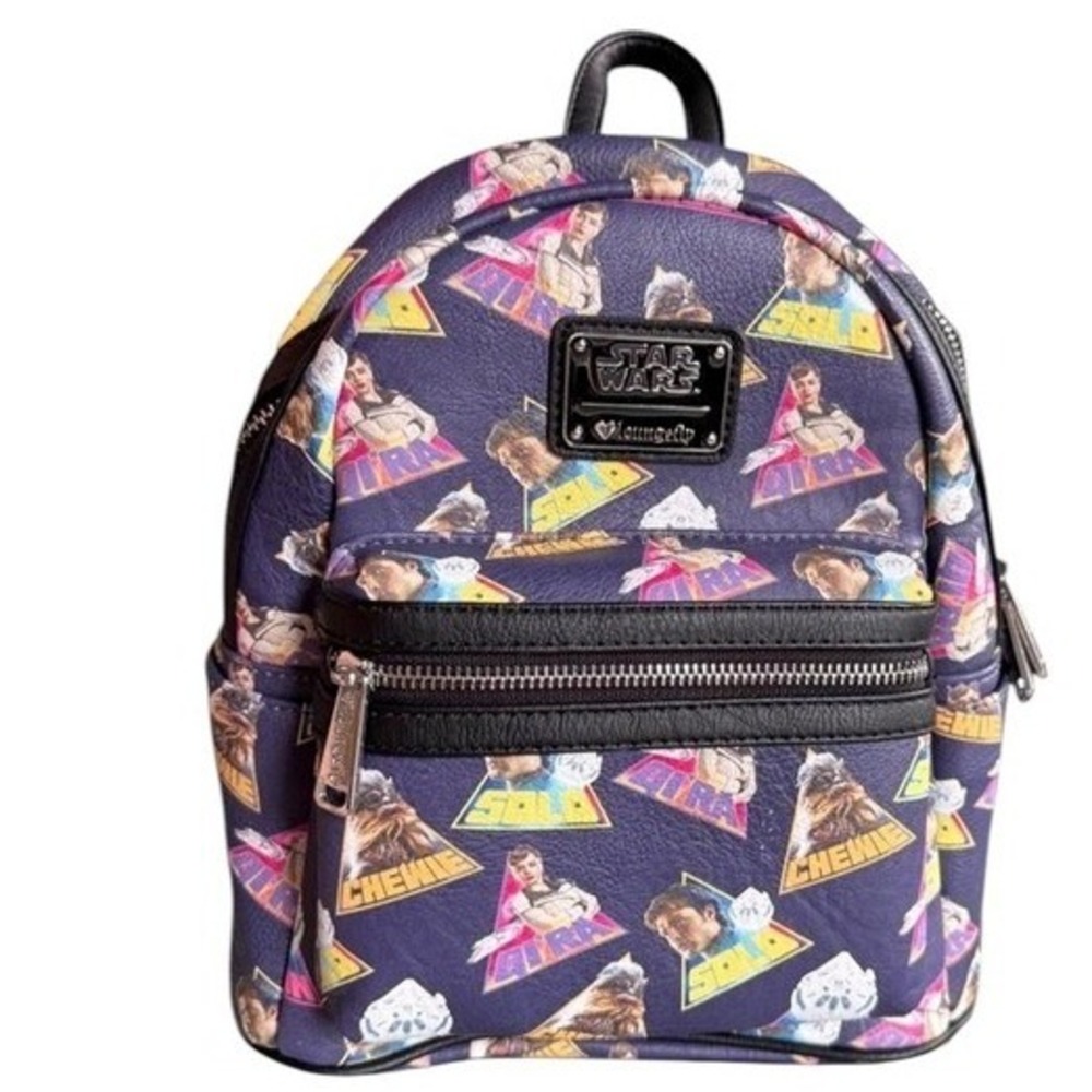 Loungefly Mini Backpack Star Wars Retro 80s Han Solo Chewbacca Purple New1